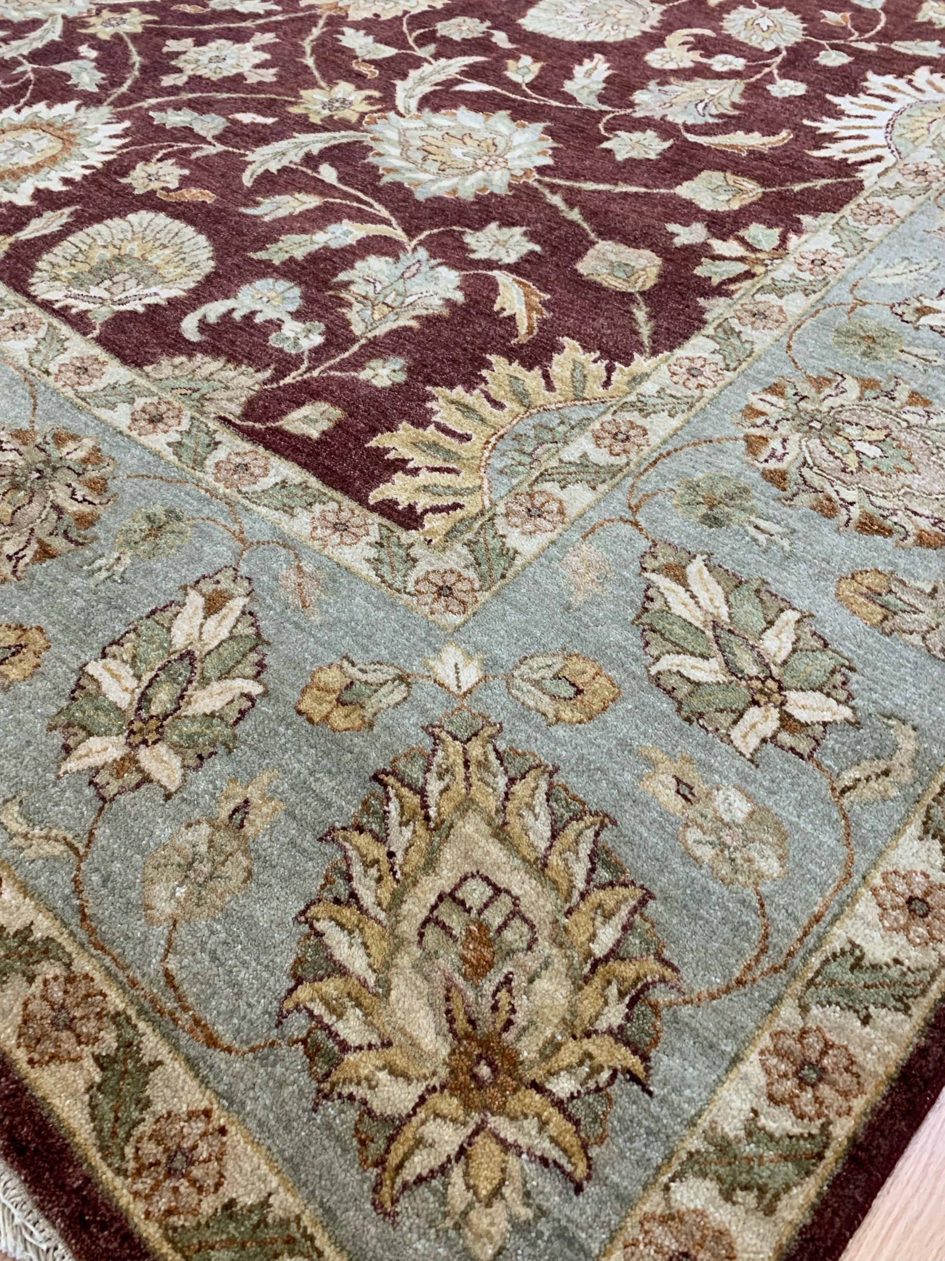 Hand-Knotted Wool Gazani Brick/Celadon Green Rug (9'x12'2")