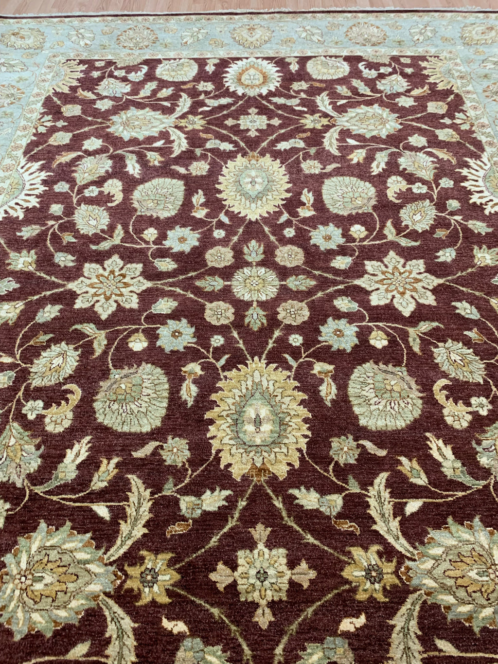 Hand-Knotted Wool Gazani Brick/Celadon Green Rug (9'x12'2")