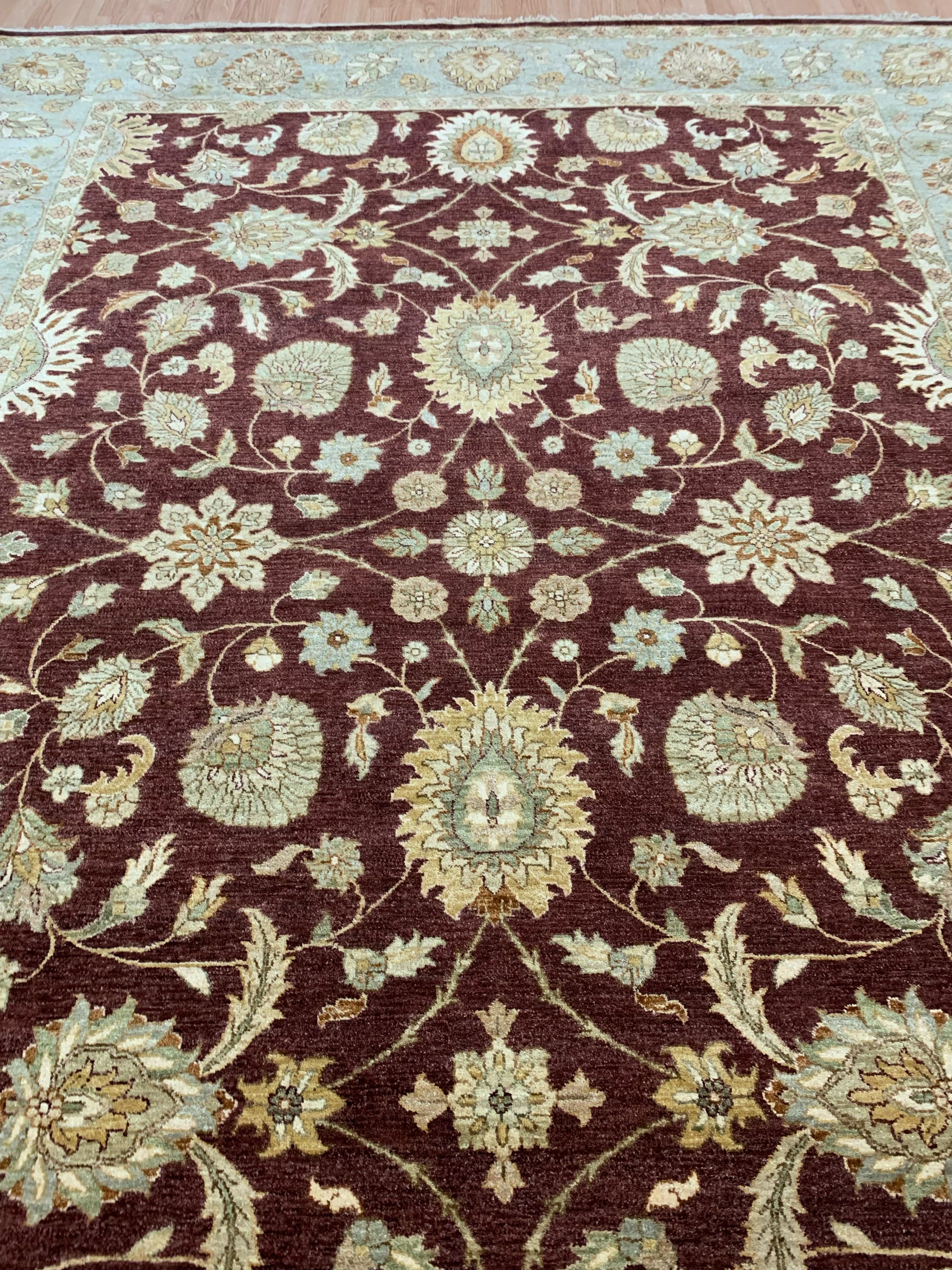 Hand-Knotted Wool Gazani Brick/Celadon Green Rug (9'x12'2")