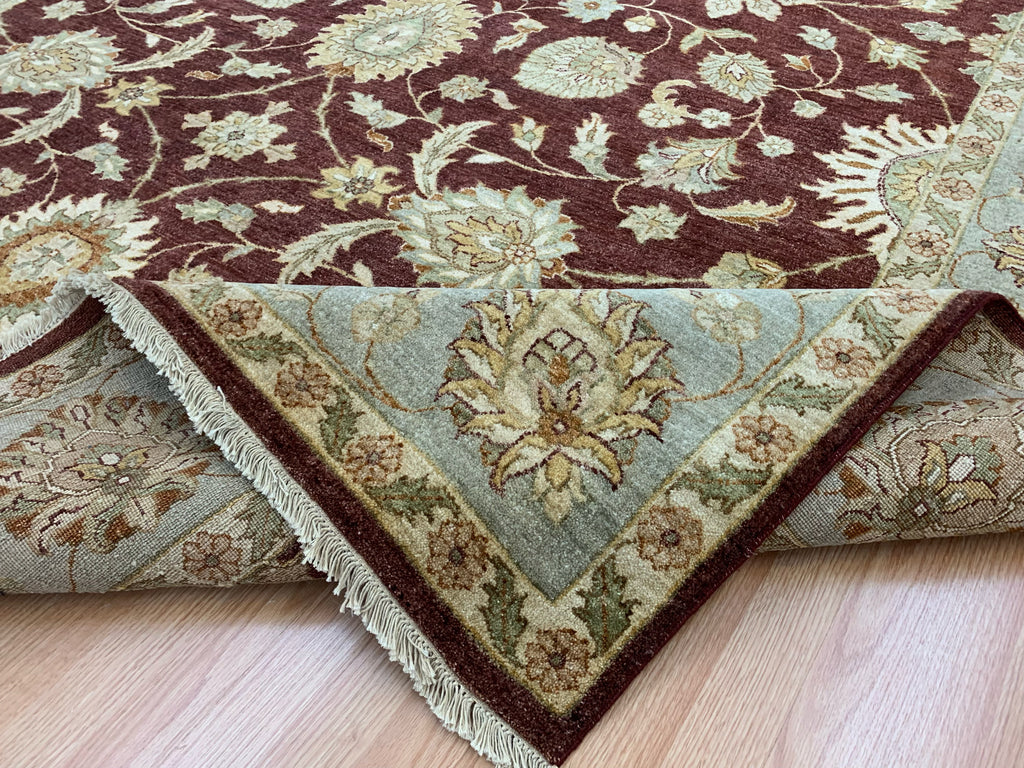 Hand-Knotted Wool Gazani Brick/Celadon Green Rug (9'x12'2")
