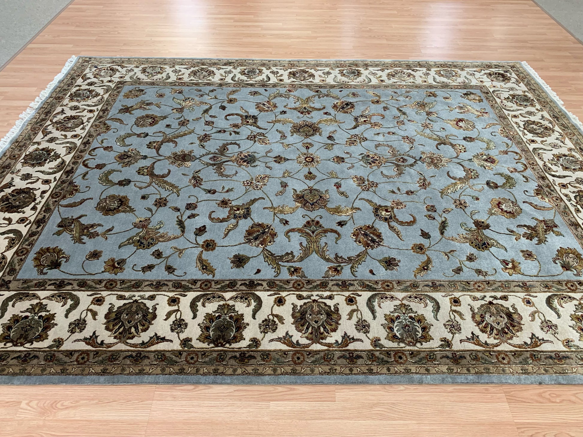 Hand-Knotted Silk and Wool Aqua/Beige Rug (9'1"x11'11")