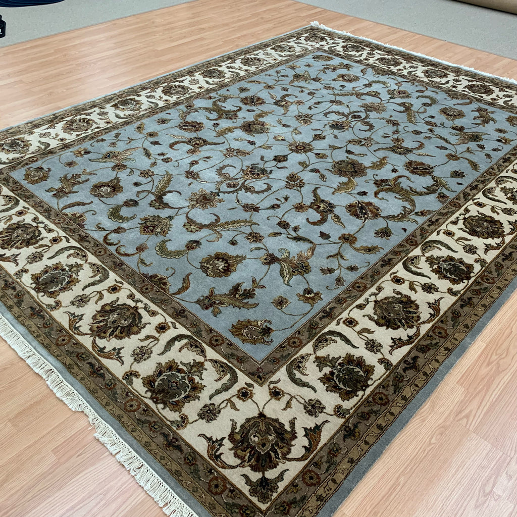 Hand-Knotted Silk and Wool Aqua/Beige Rug (9'1"x11'11")