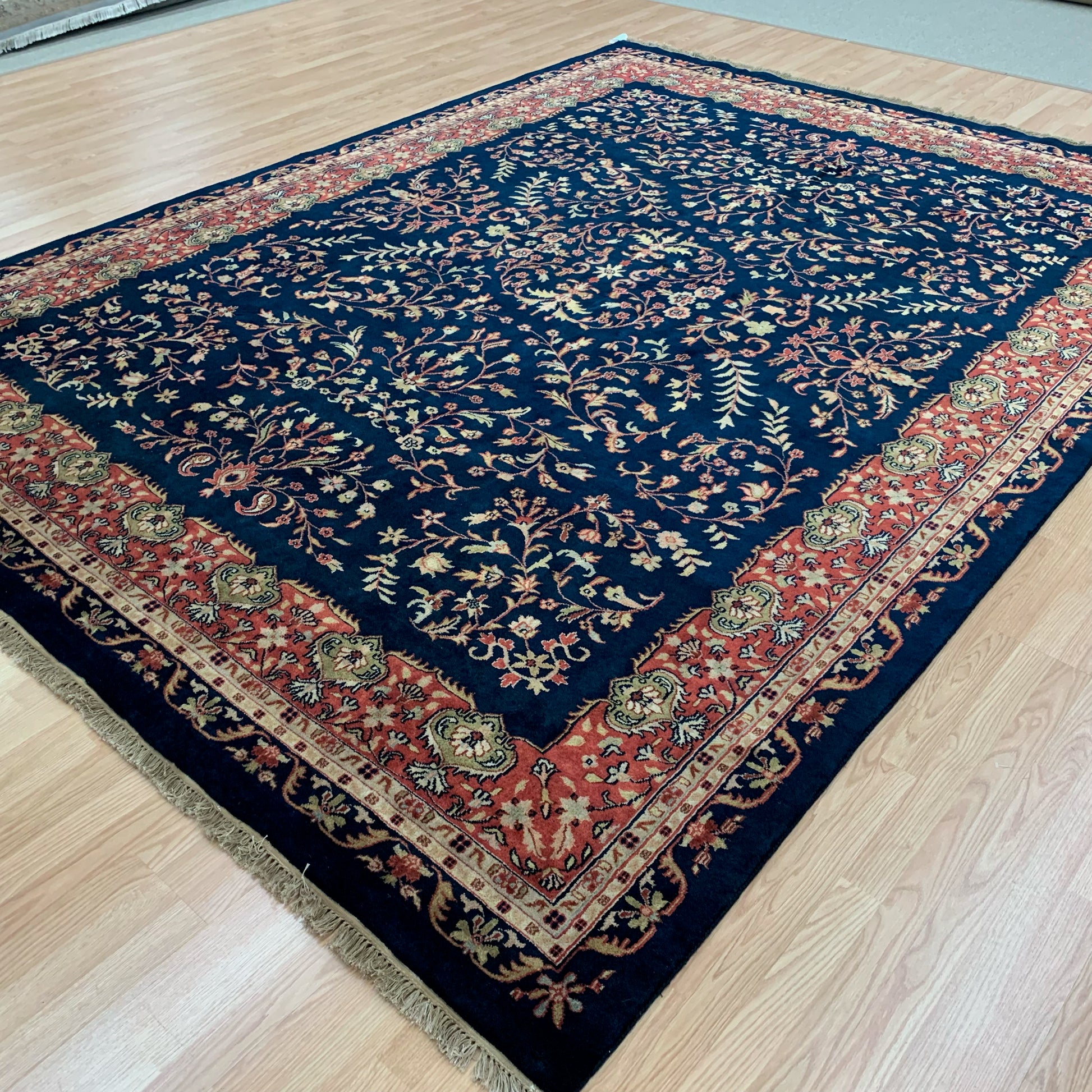 Hand-Knotted Wool lillihan Sarouk Blue/Rust Rug (9'x12')