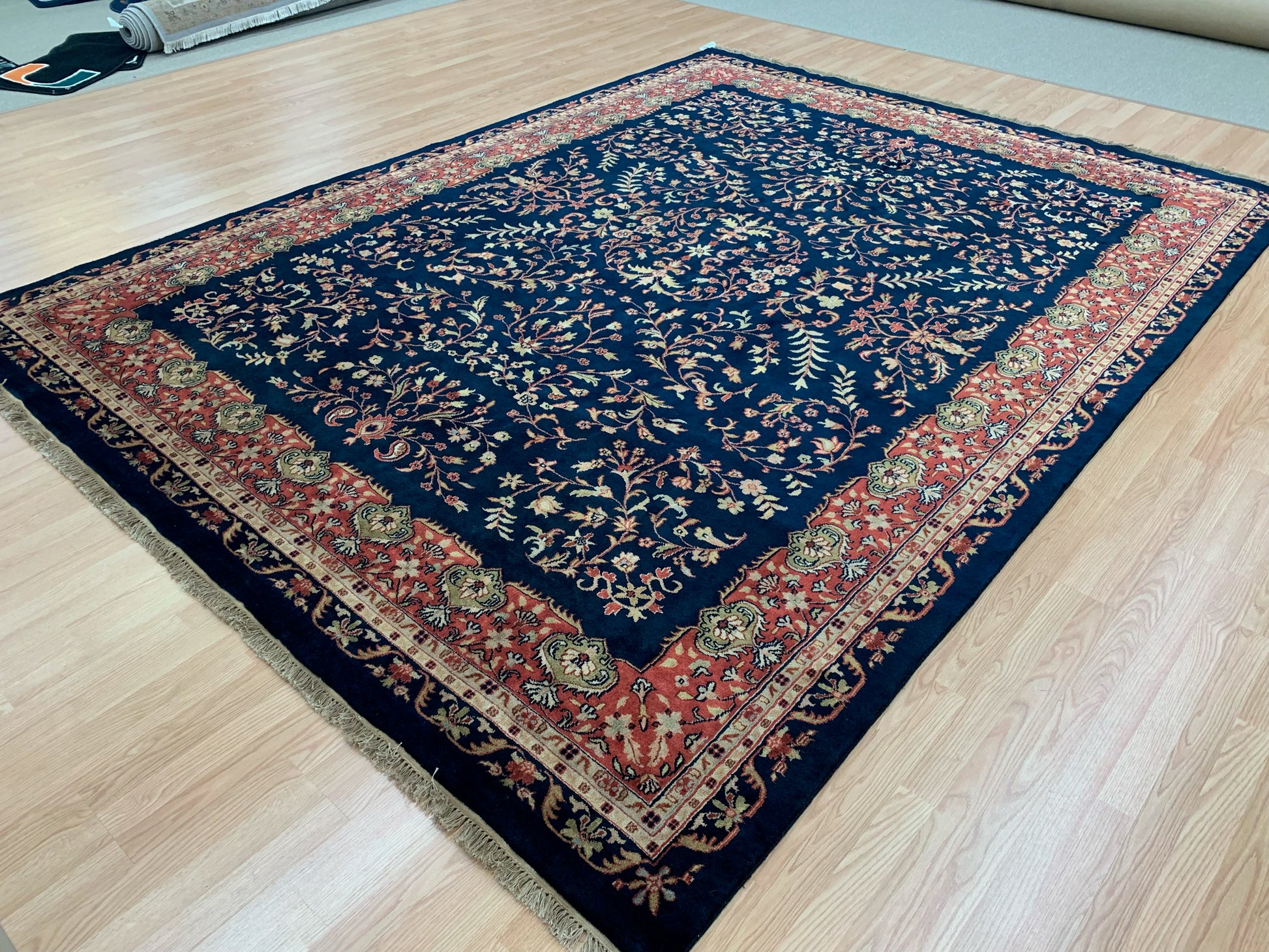 Hand-Knotted Wool lillihan Sarouk Blue/Rust Rug (9'x12')
