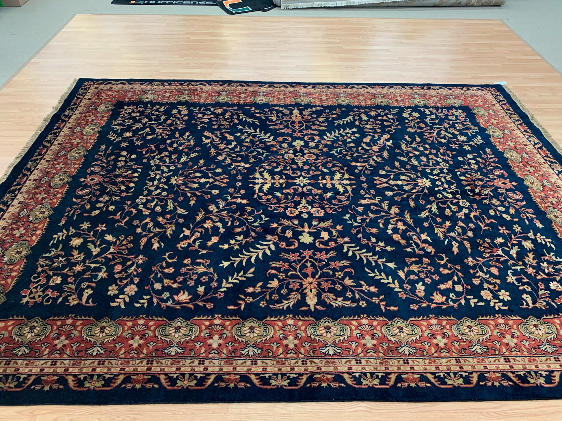 Hand-Knotted Wool lillihan Sarouk Blue/Rust Rug (9'x12')