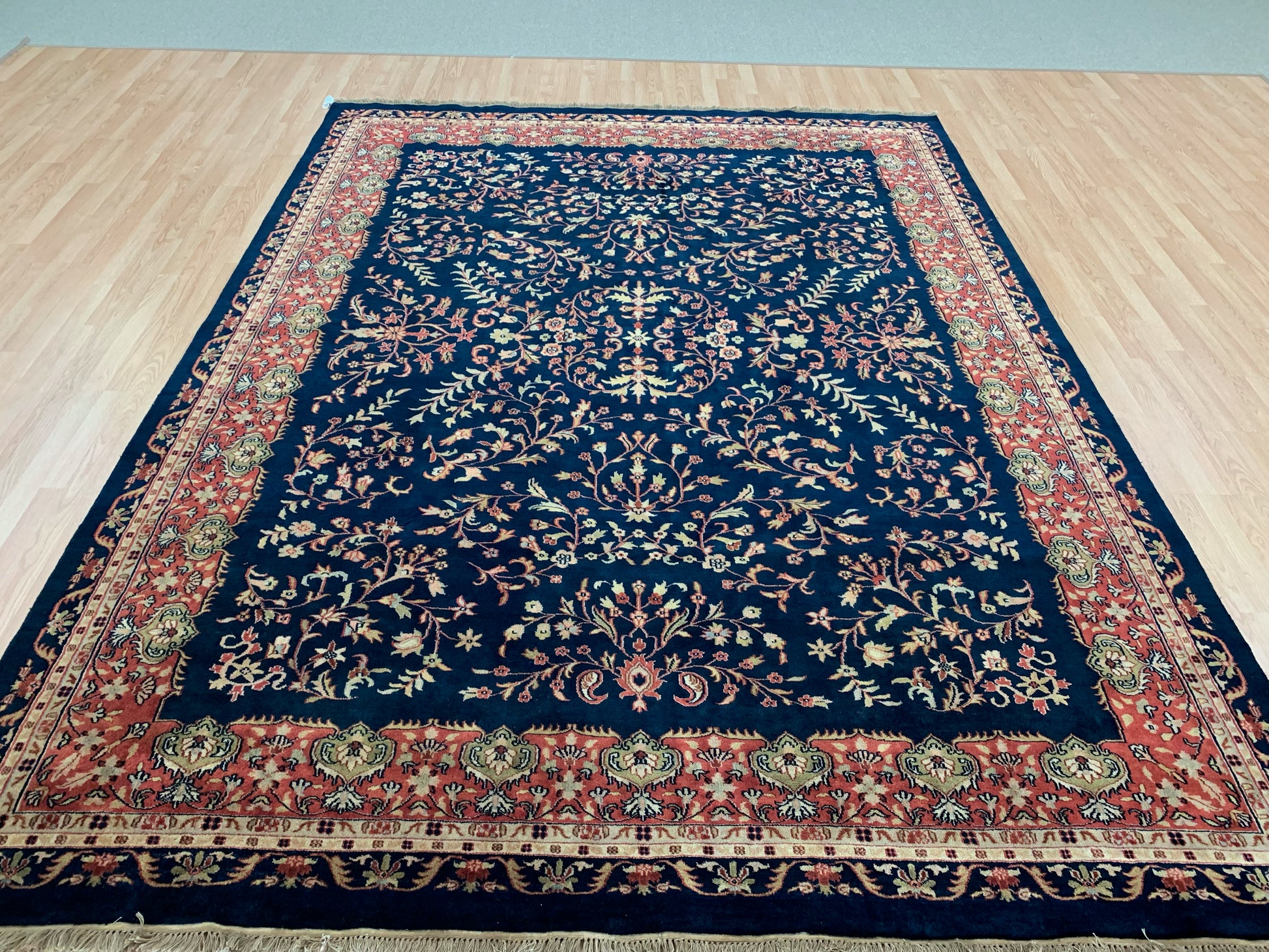 Hand-Knotted Wool lillihan Sarouk Blue/Rust Rug (9'x12')