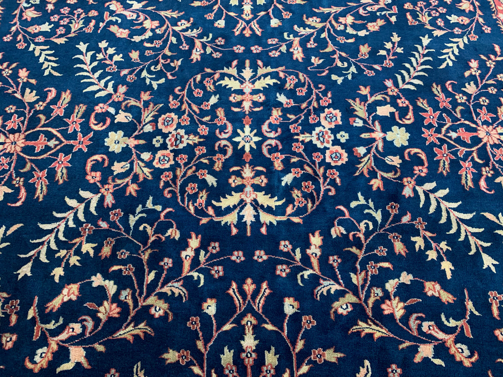Hand-Knotted Wool lillihan Sarouk Blue/Rust Rug (9'x12')