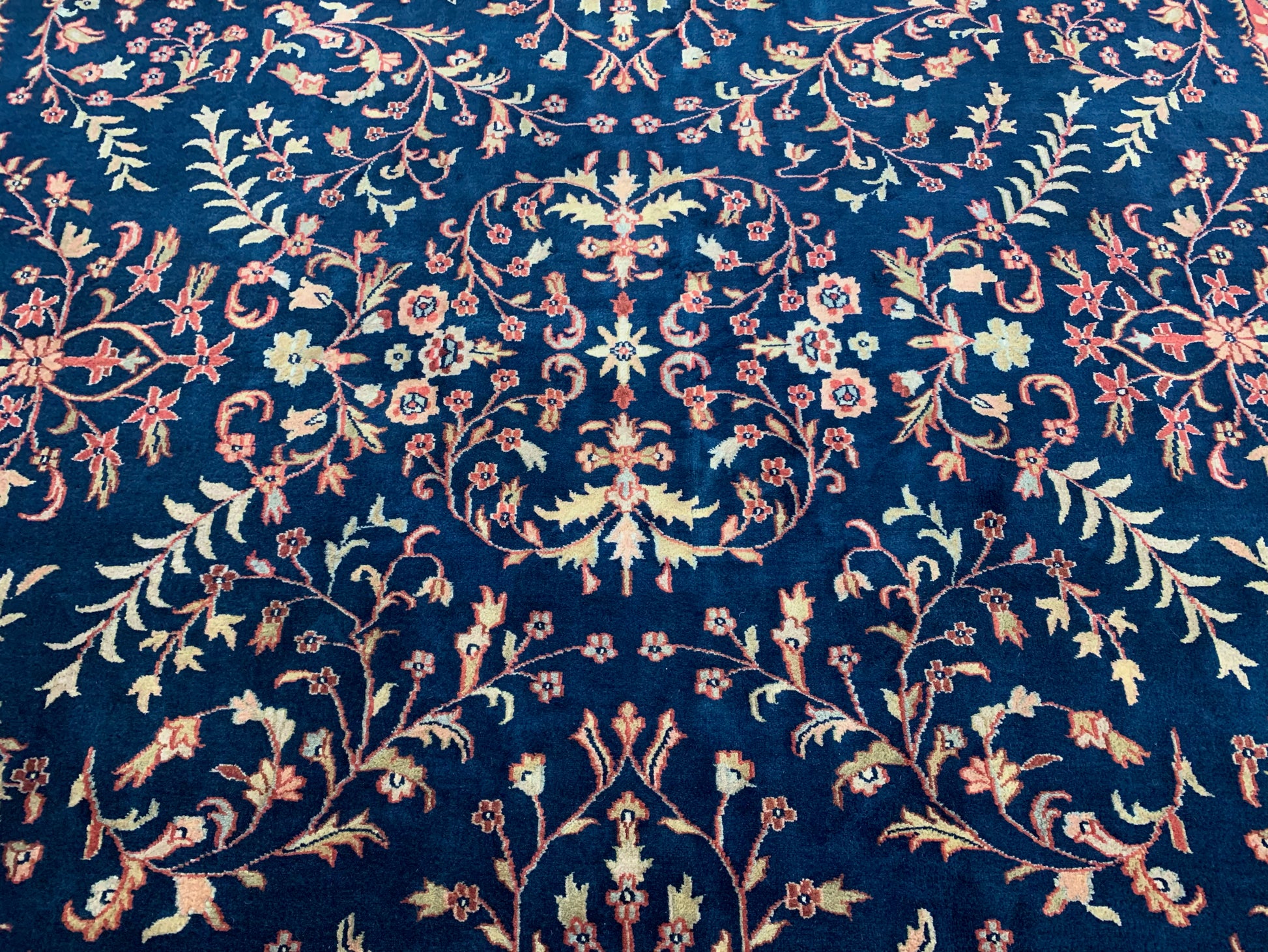 Hand-Knotted Wool lillihan Sarouk Blue/Rust Rug (9'x12')