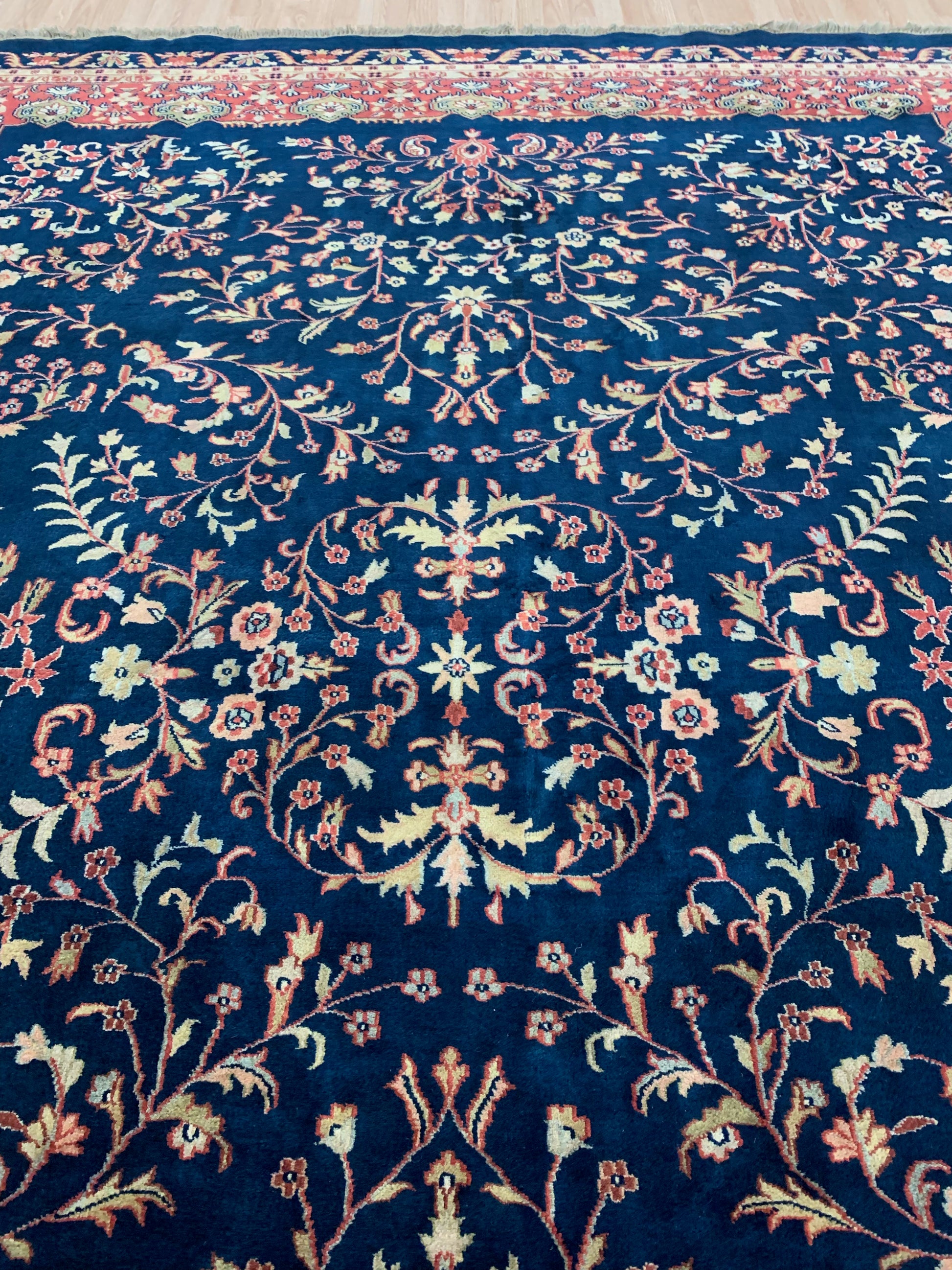 Hand-Knotted Wool lillihan Sarouk Blue/Rust Rug (9'x12')