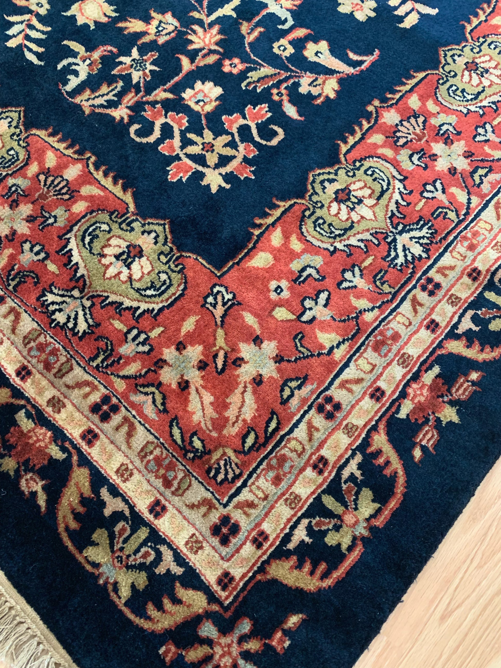 Hand-Knotted Wool lillihan Sarouk Blue/Rust Rug (9'x12')