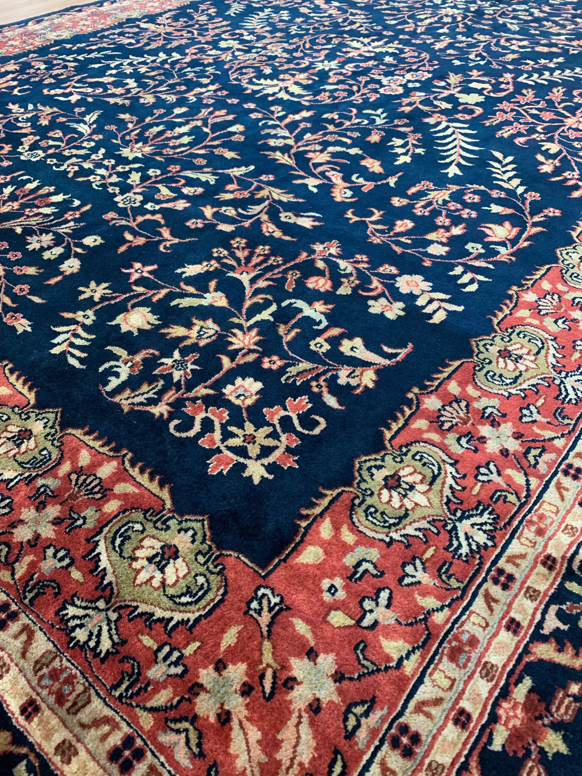 Hand-Knotted Wool lillihan Sarouk Blue/Rust Rug (9'x12')