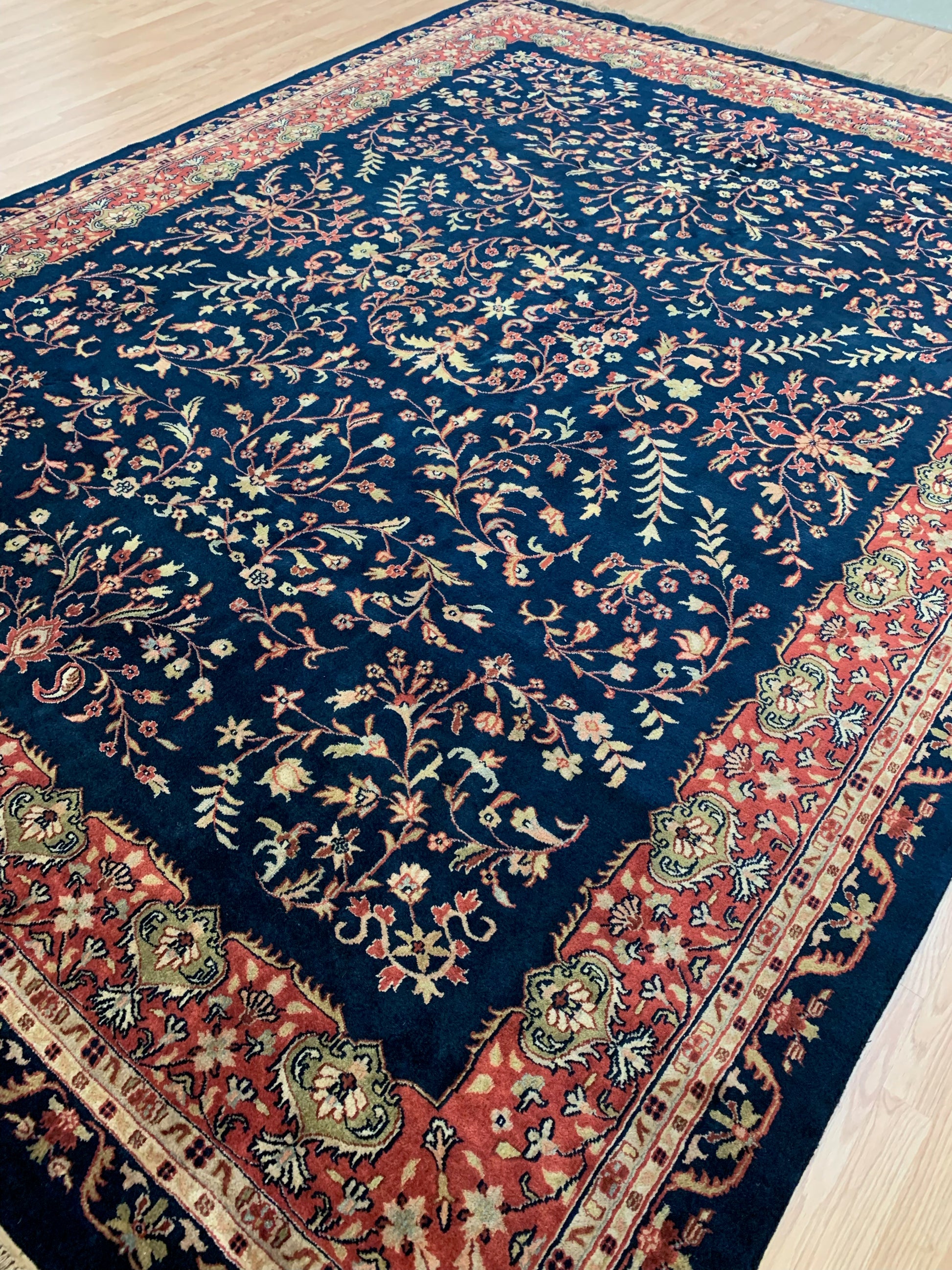 Hand-Knotted Wool lillihan Sarouk Blue/Rust Rug (9'x12')