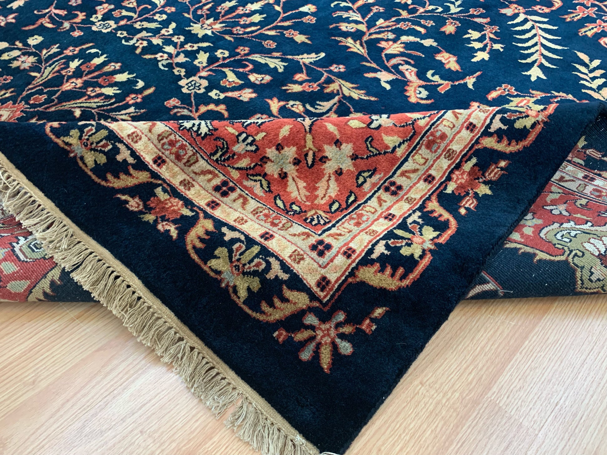 Hand-Knotted Wool lillihan Sarouk Blue/Rust Rug (9'x12')