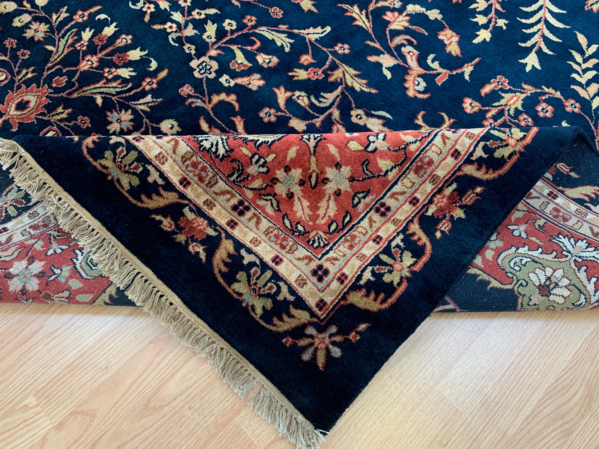 Hand-Knotted Wool lillihan Sarouk Blue/Rust Rug (9'x12')