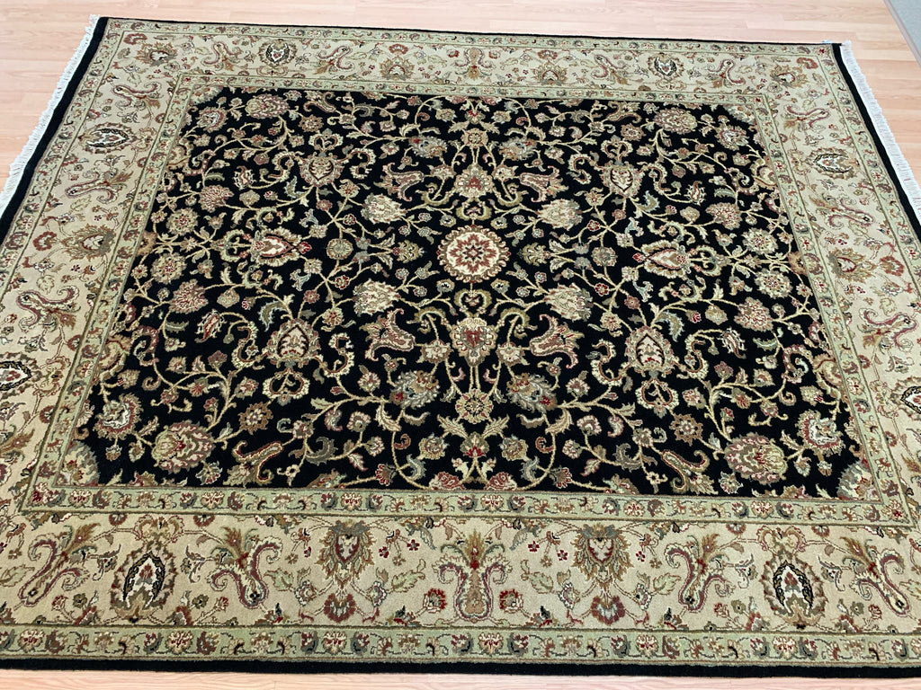 Hand-Knotted Wool Black/Gold Kashan Rug (8'x10')