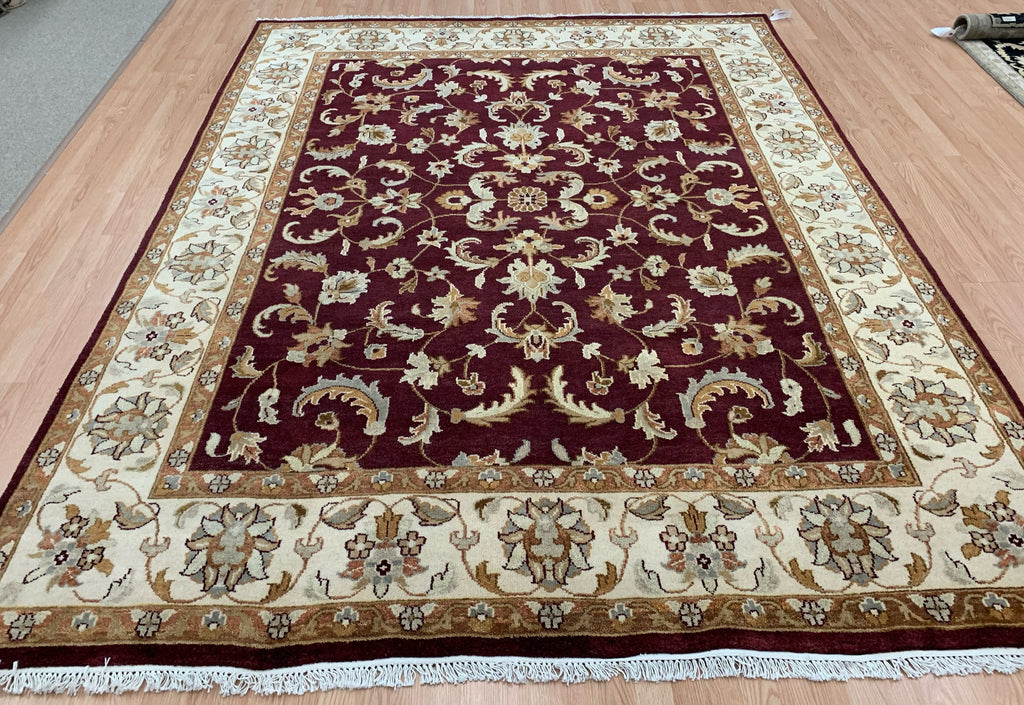 Hand-Knotted Wool Burgundy/Ivory Kashan Rug (7'9"x9'10")