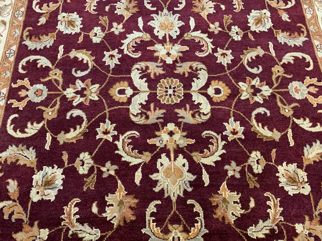 Hand-Knotted Wool Burgundy/Ivory Kashan Rug (7'9"x9'10")