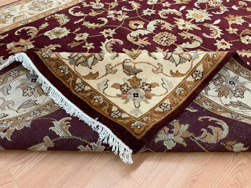 Hand-Knotted Wool Burgundy/Ivory Kashan Rug (7'9"x9'10")