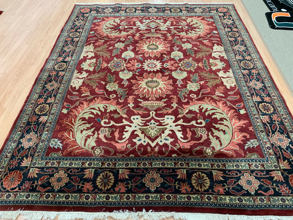 Vintage Hand-Knotted Wool Red/Black Indo Mahal Rug (8'x10')