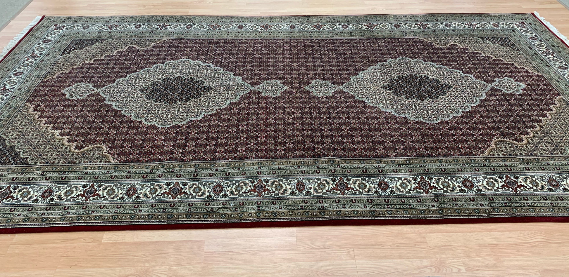 Hand-Knotted Silk and Wool Red Indo Tabriz Rug (7'1"x13'11")