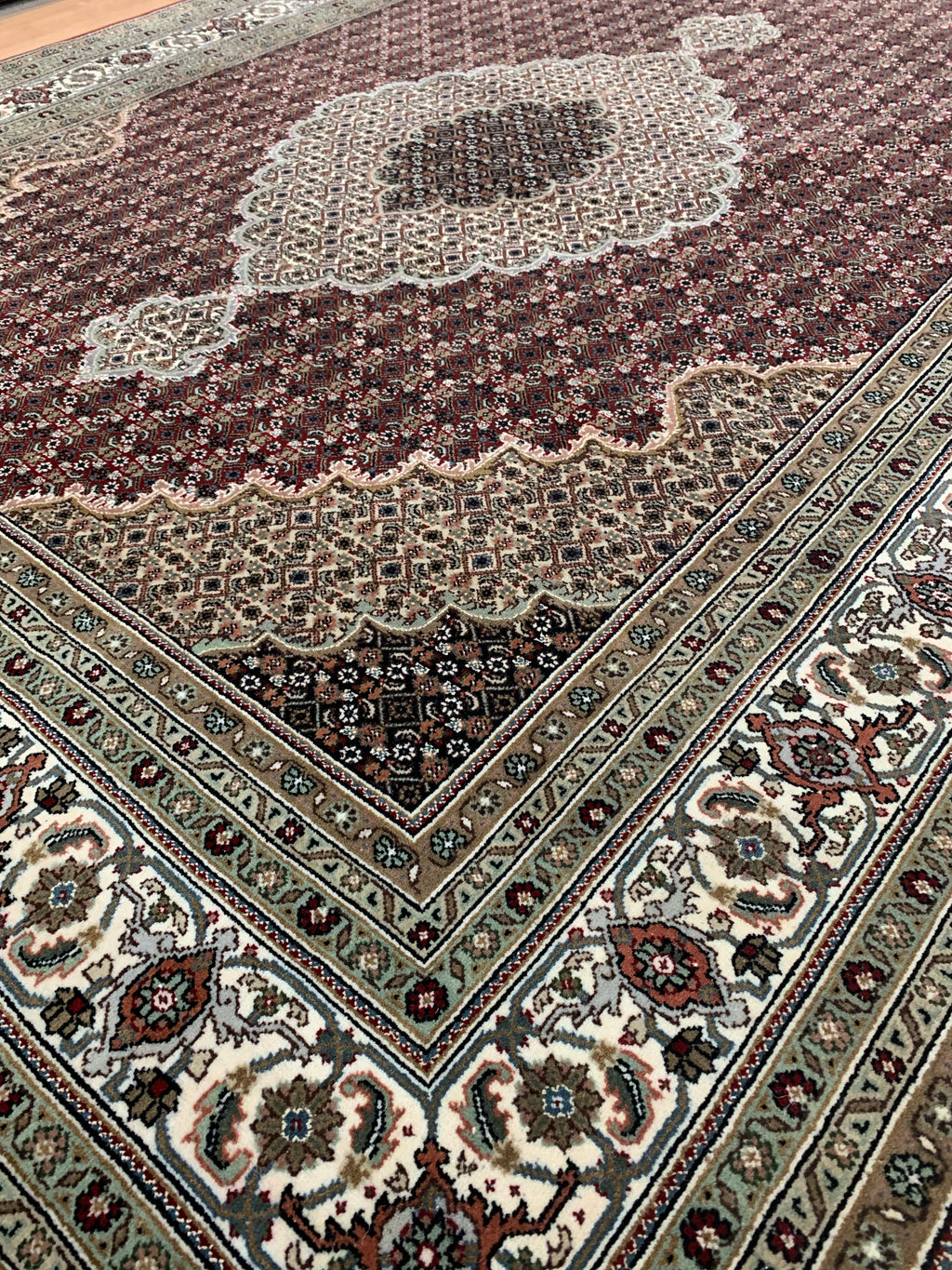 Hand-Knotted Silk and Wool Red Indo Tabriz Rug (7'1"x13'11")