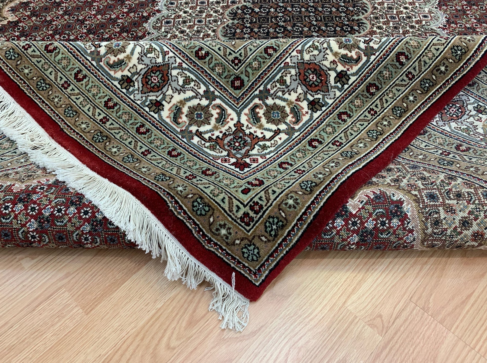 Hand-Knotted Silk and Wool Red Indo Tabriz Rug (7'1"x13'11")