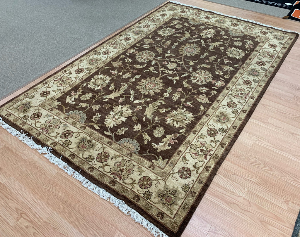 Hand-Knotted Wool Chocolate/Cream Kashan Rug (6'x9')