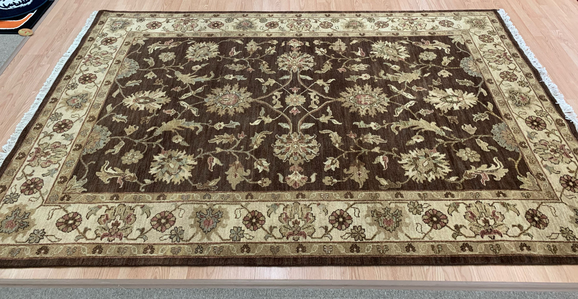 Hand-Knotted Wool Chocolate/Cream Kashan Rug (6'x9')