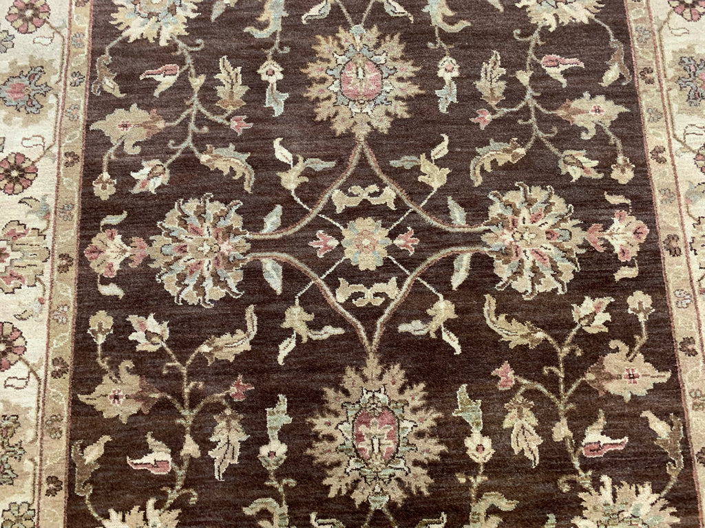 Hand-Knotted Wool Chocolate/Cream Kashan Rug (6'x9')