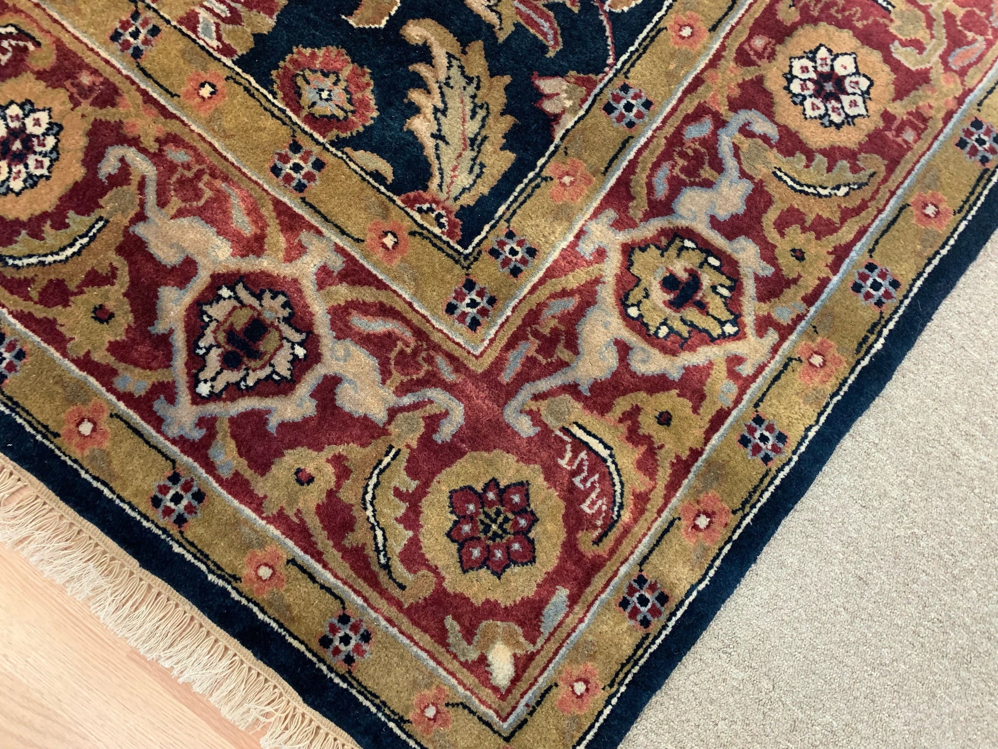 Hand-Knotted Wool Navy/Red Super Jaipur Rug (6'x9')
