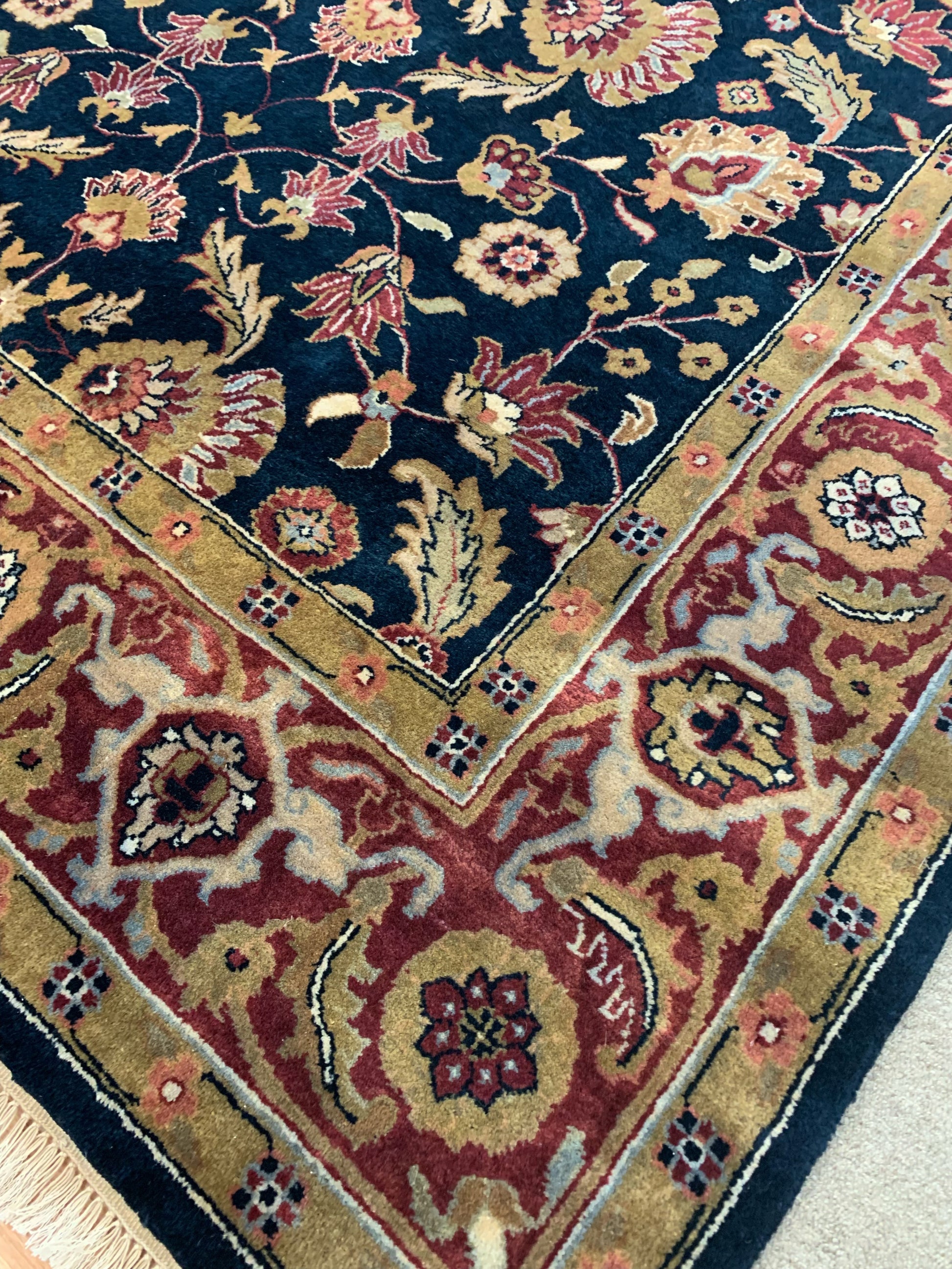 Hand-Knotted Wool Navy/Red Super Jaipur Rug (6'x9')