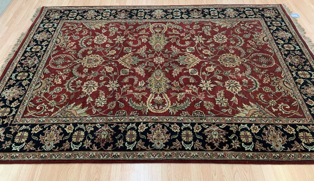 Hand-Knotted Wool Red/Black Tabriz Rug (6'x9')
