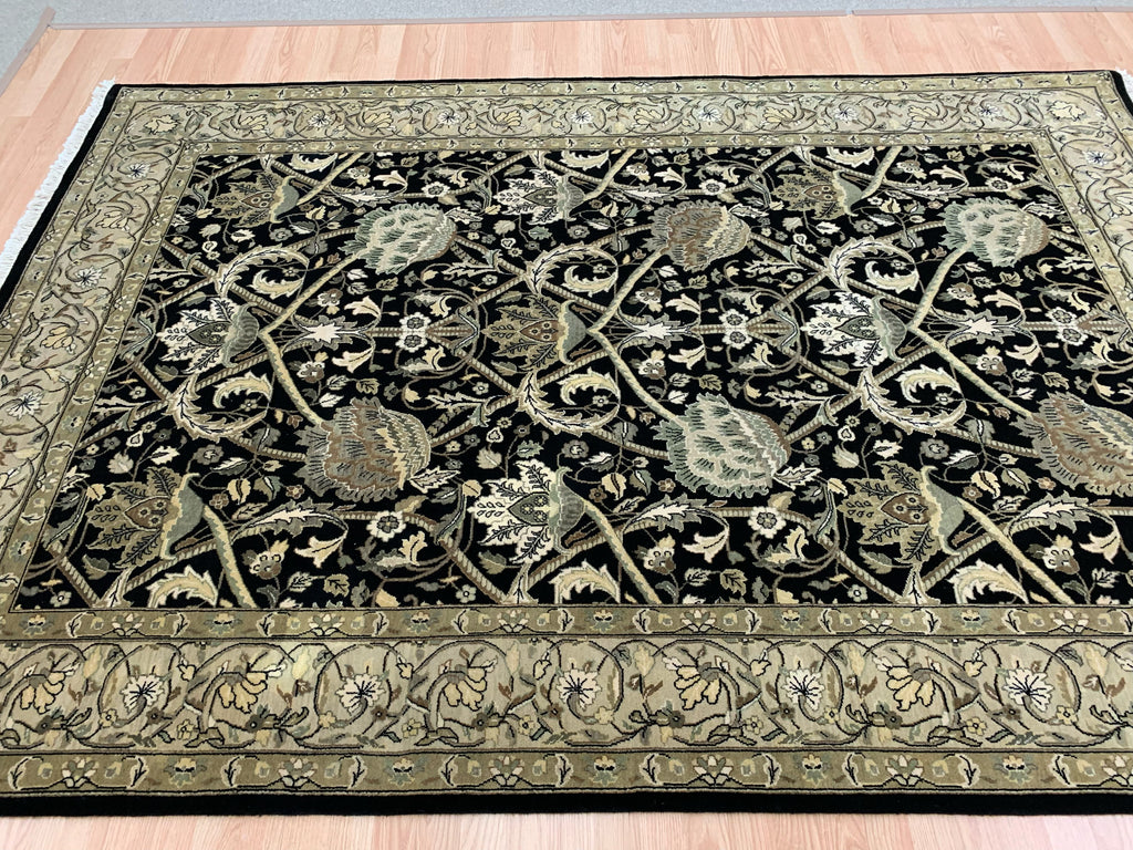 Hank-Knotted Wool Black Agra Rug (6'x9')