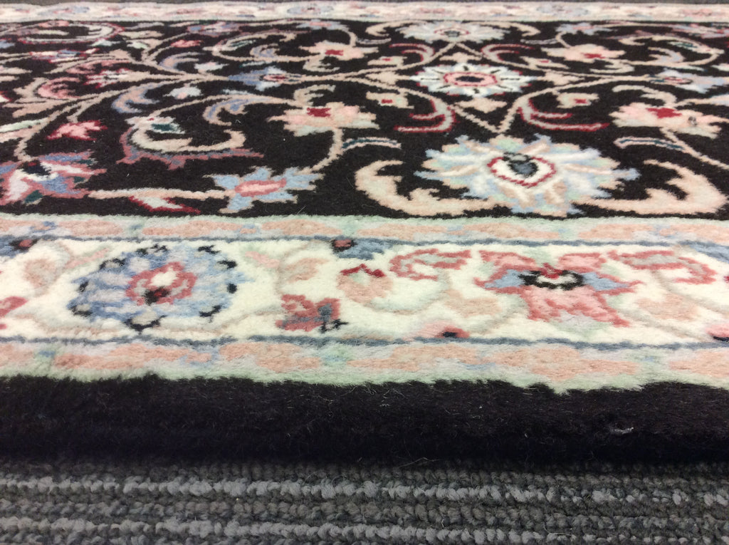 Hand-Knotted Wool Black Kashan Runner (2'6"x12'Rnr)