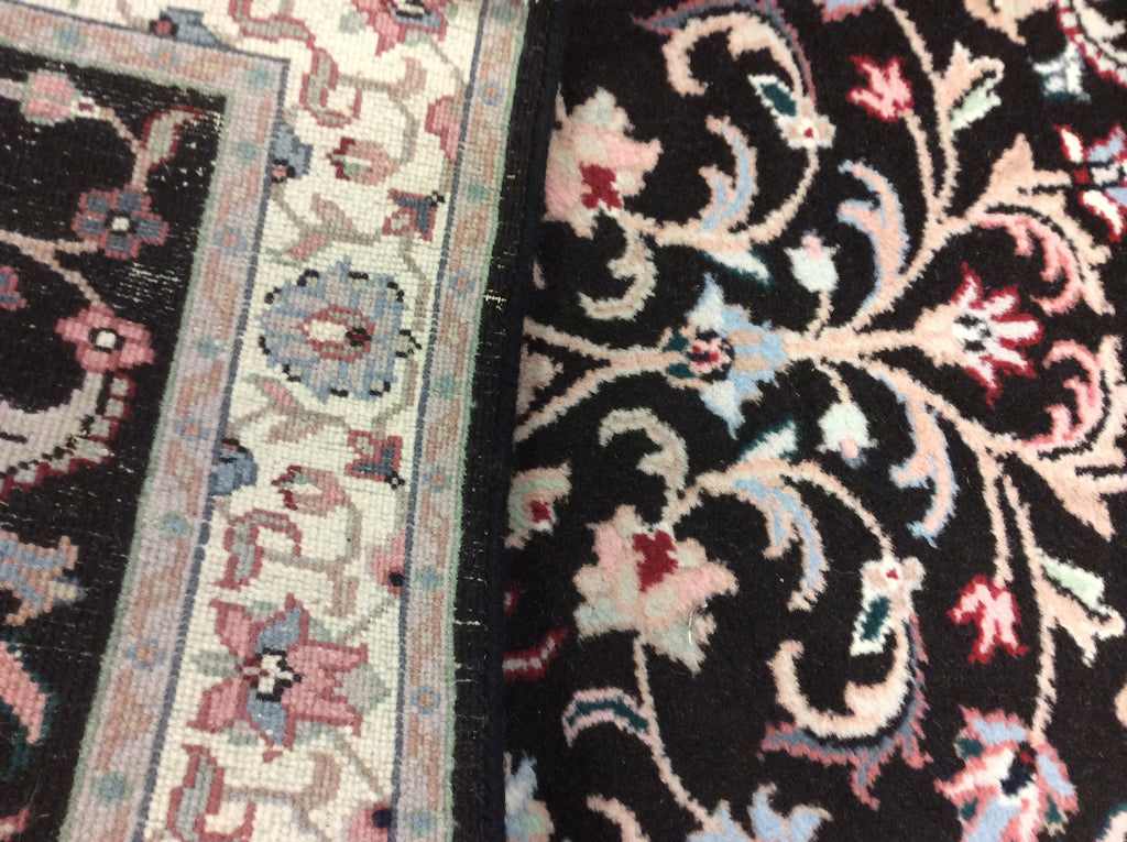 Hand-Knotted Wool Black Kashan Runner (2'6"x12'Rnr)