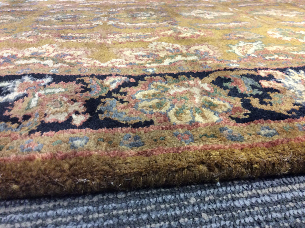 Hand-Knotted Wool Gold/Black Kashan Runner (3'1"x9'10" Rnr)