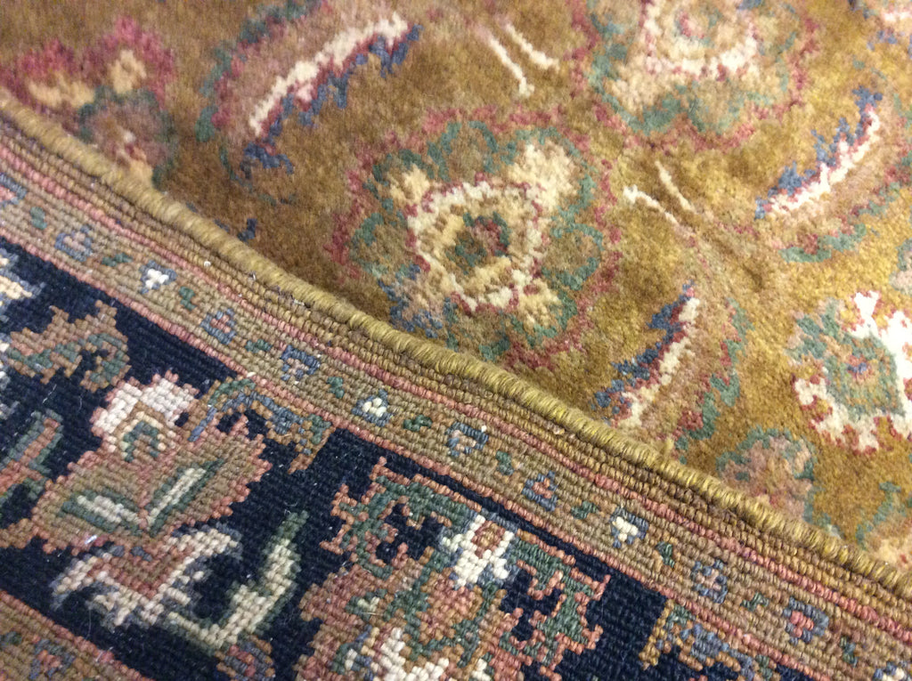 Hand-Knotted Wool Gold/Black Kashan Runner (3'1"x9'10" Rnr)