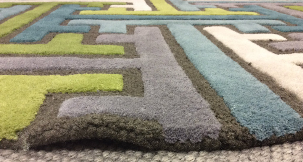Hand Tufted Wool Teal/Green Maze Round Rug (5'Rd)