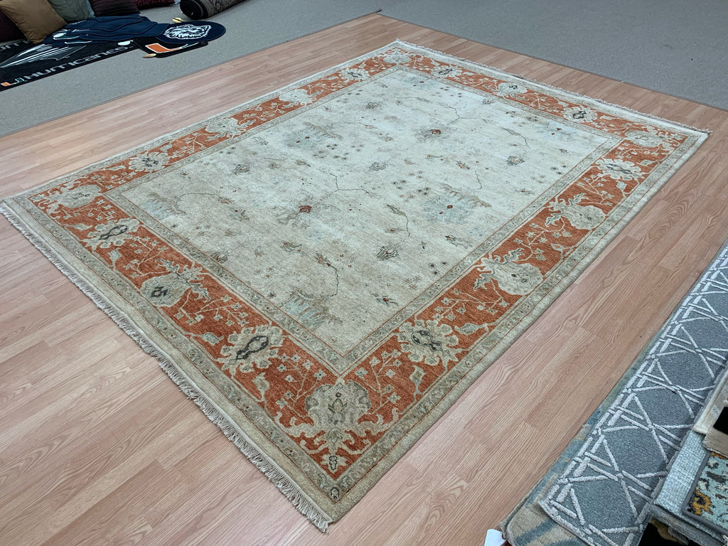 Hand-Knotted Wool Kaleen Royal Signature Ivory Tangerine Rug (8'x10')