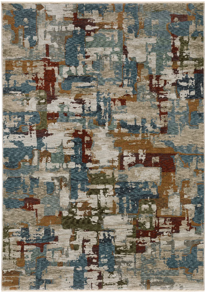 Abstract patterned rug with multicolor design