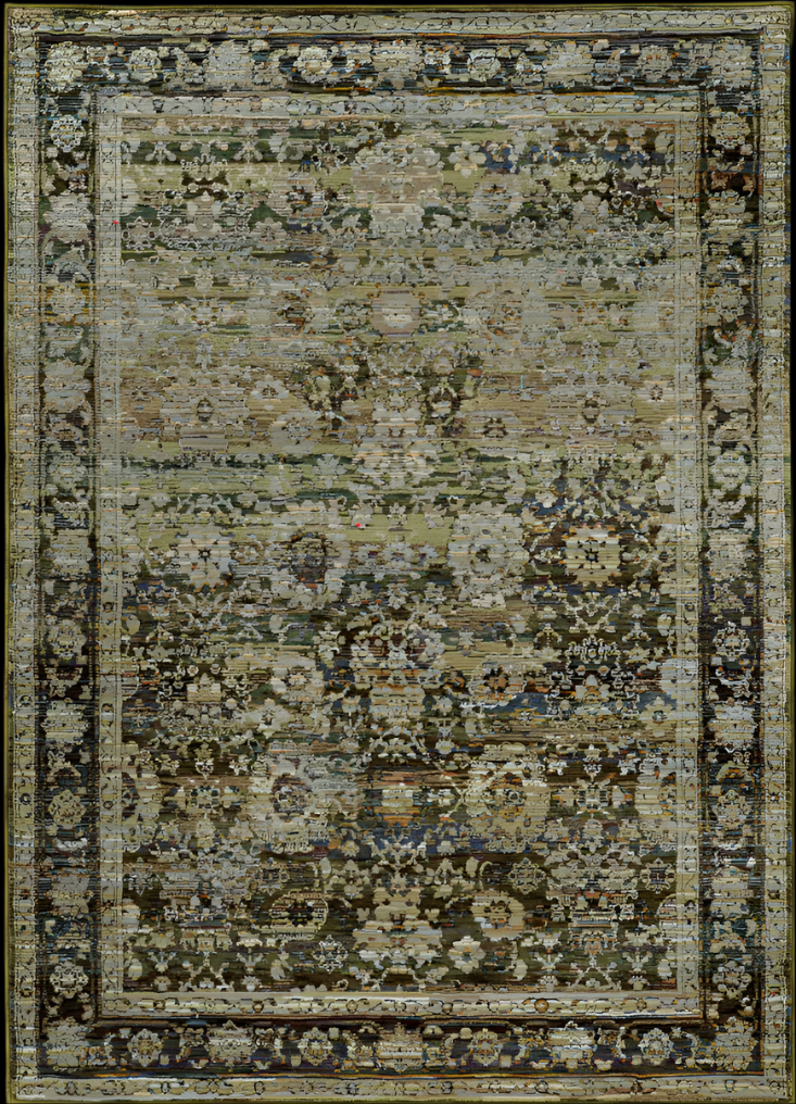 Patterned area rug with a mix of colors on a plain background