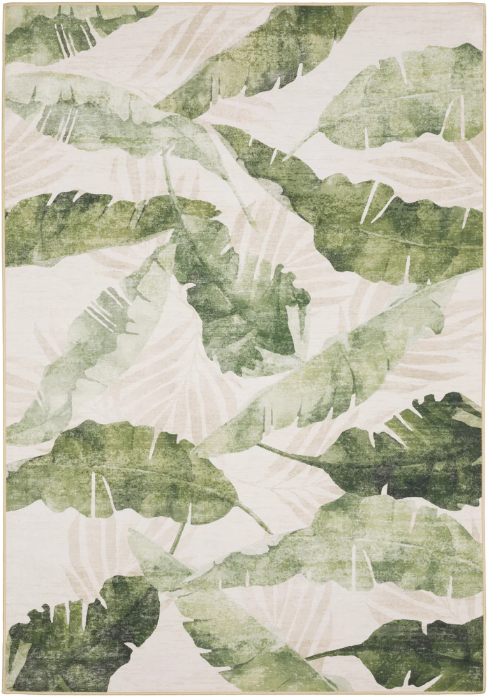 Rug with green leaf pattern on a white background