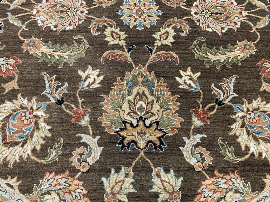 Hand-Knotted Wool Brown/Gold Agra Round Rug (10'2"Rd)