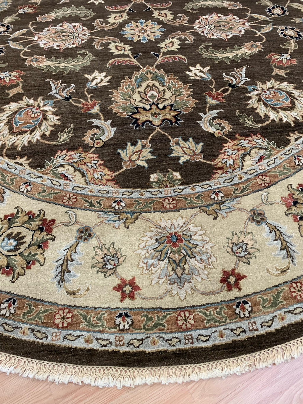 Hand-Knotted Wool Brown/Gold Agra Round Rug (10'2"Rd)