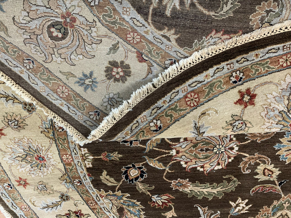 Hand-Knotted Wool Brown/Gold Agra Round Rug (10'2"Rd)