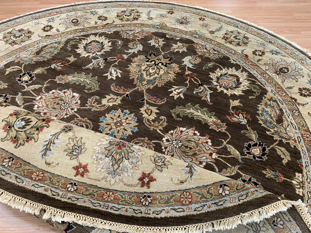 Hand-Knotted Wool Brown/Gold Agra Round Rug (10'2"Rd)