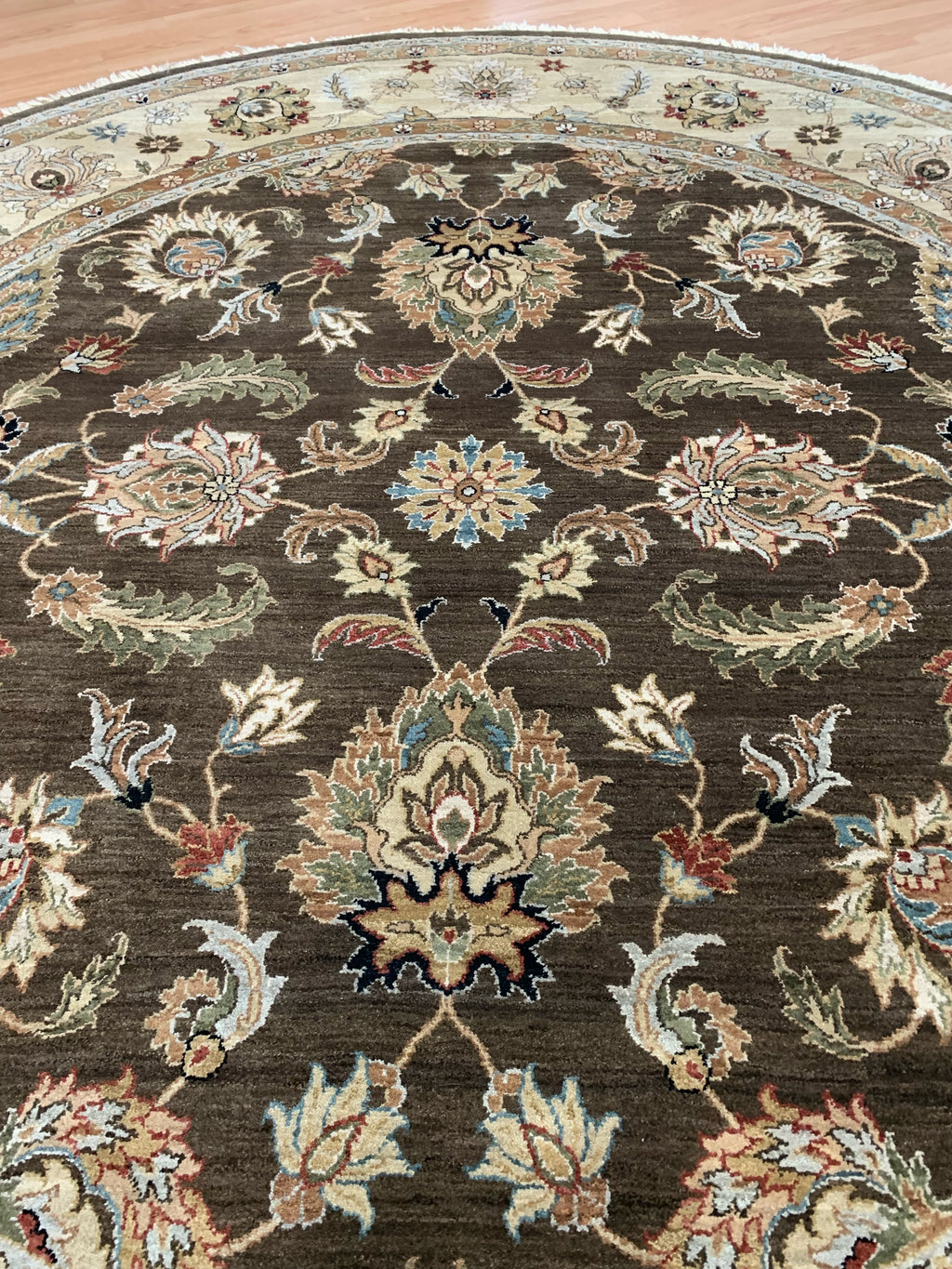 Hand-Knotted Wool Brown/Gold Agra Round Rug (10'2"Rd)