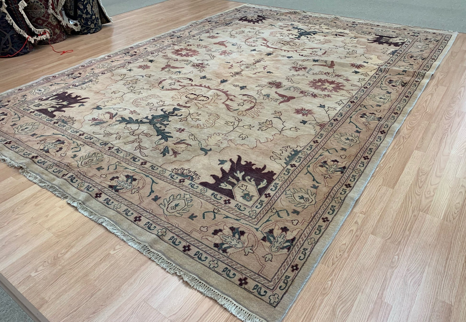 Vintage Hand-Knotted Wool Cream/Gold Serapi Pattern Rug (10'x14'1")