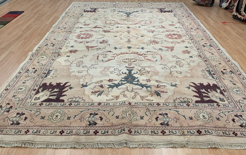 Vintage Hand-Knotted Wool Cream/Gold Serapi Pattern Rug (10'x14'1")