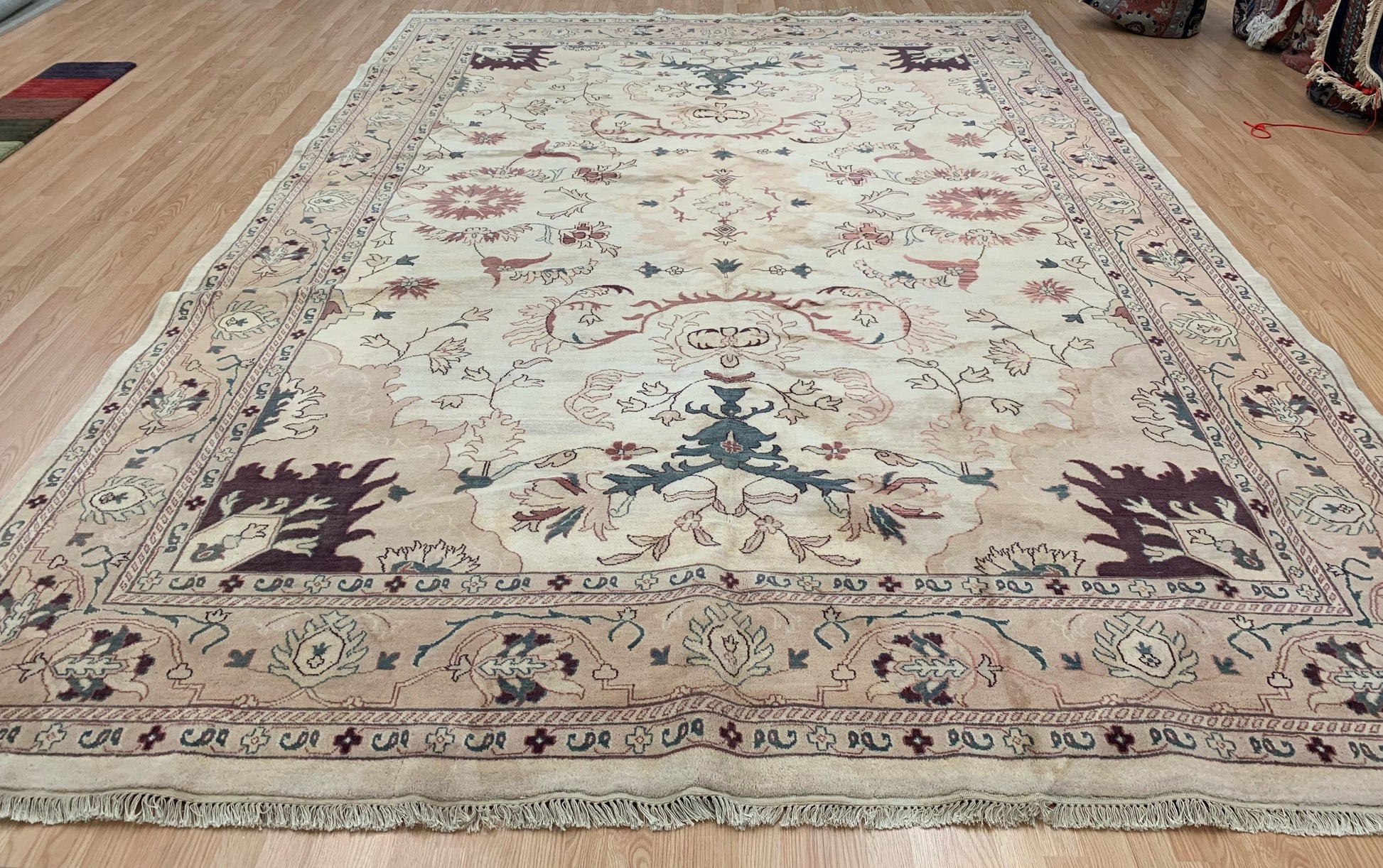 Vintage Hand-Knotted Wool Cream/Gold Serapi Pattern Rug (10'x14'1")